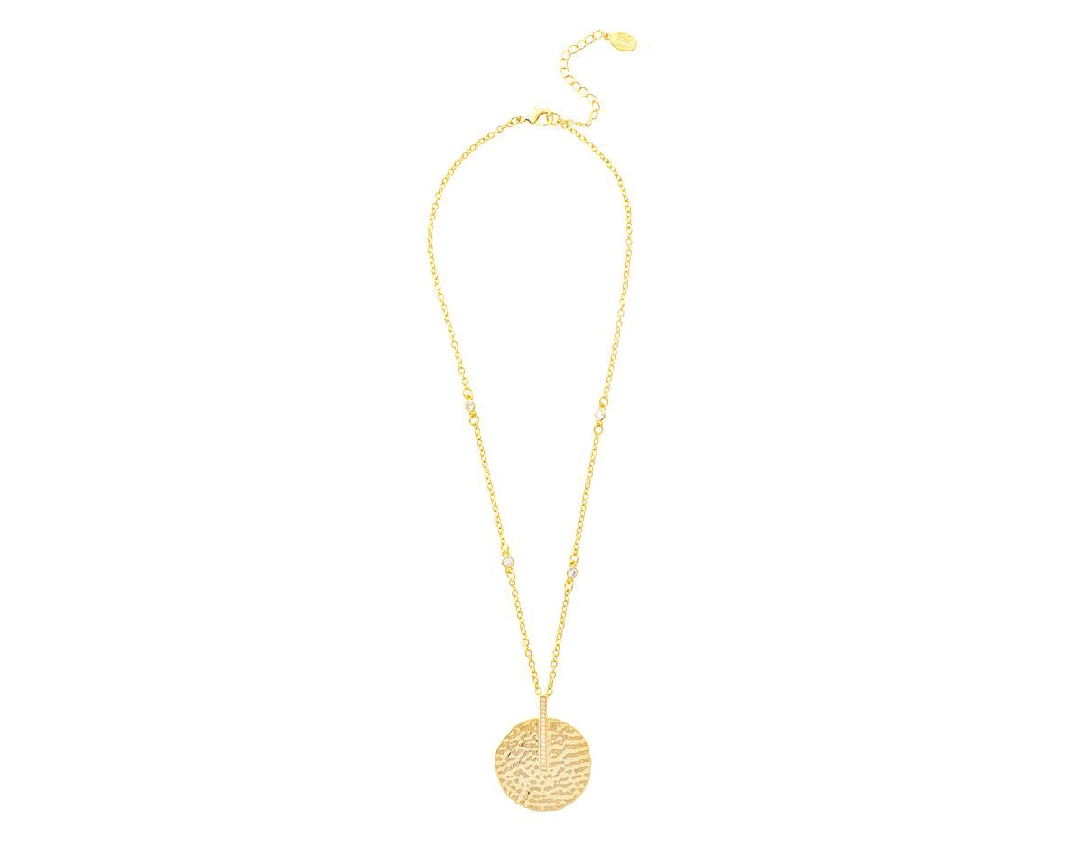 Satin Disc with Cubic Zirconia Accent Bale Pendant Necklace - Gold with clear cubic zirconia