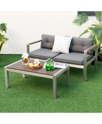 Patio Aluminum Coffee Table Outdoor Rectangular Cocktail Accent Table Garden