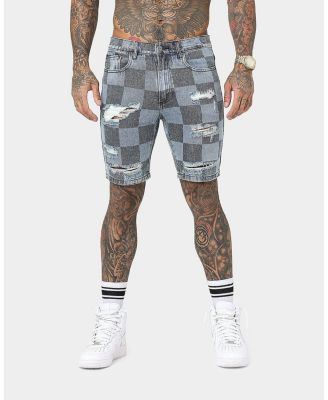 Men's Vintage-like Checks Denim Shorts