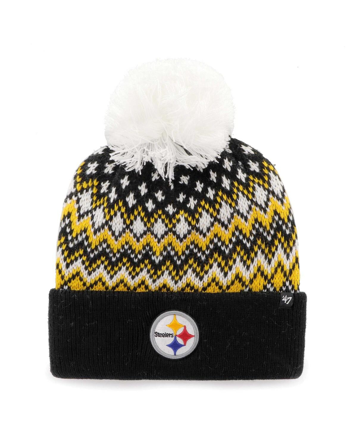 Women's '47 Brand Black Pittsburgh Steelers Elsa Cuffed Knit Hat with Pom - Black