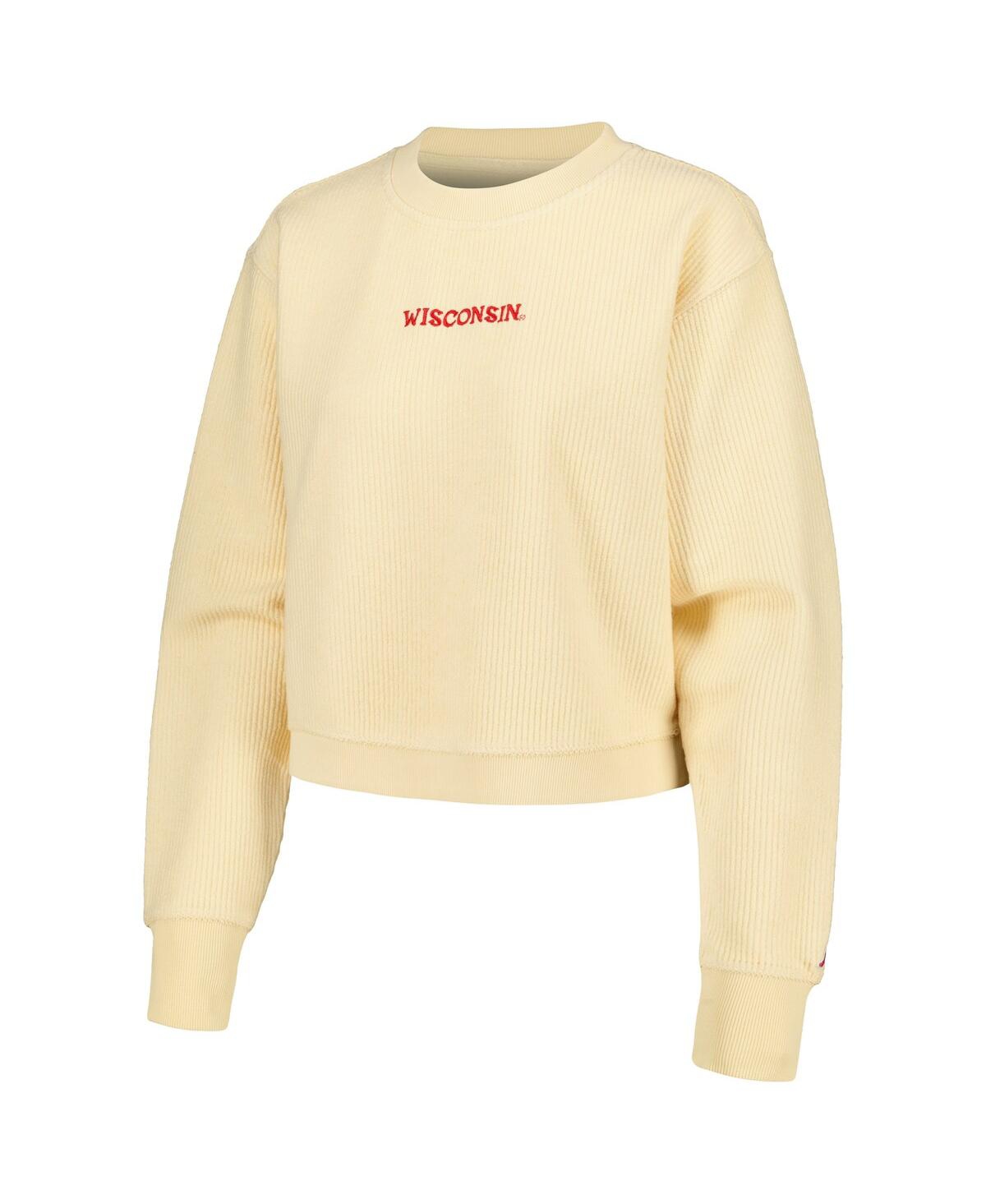 League Collegiate Wear Cream Wisconsin Badgers Timber Cropped Pullover Sweatshirt In Cream