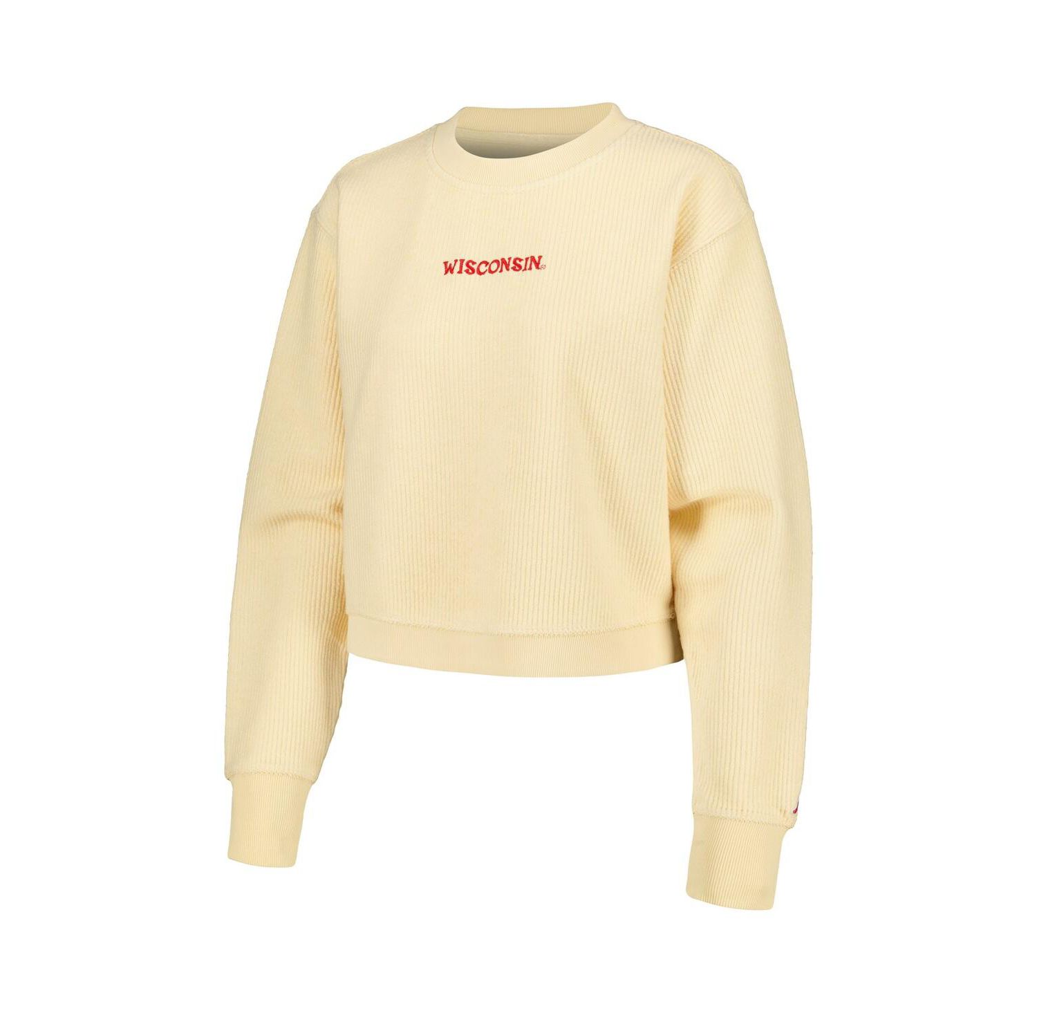 Women's Cream Wisconsin Badgers Timber Cropped Pullover Sweatshirt