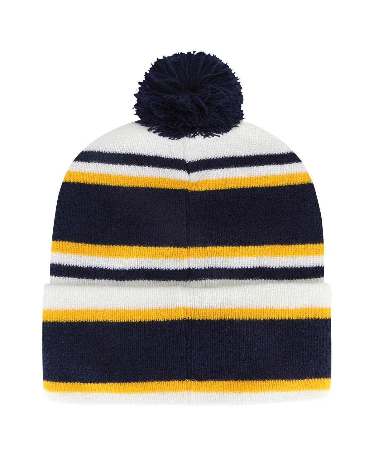 Shop 47 Brand Youth Boys And Girls ' White, Navy Milwaukee Brewers Stripling Cuffed Knit Hat With Pom In White,navy