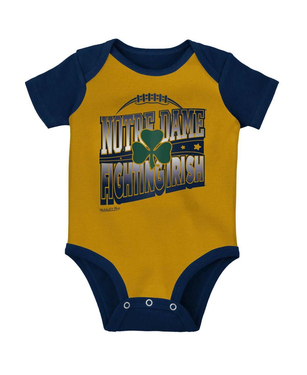 Shop Mitchell & Ness Infant Boys And Girls  Navy, Gold Notre Dame Fighting Irish 3-pack Bodysuit, Bib And  In Navy,gold