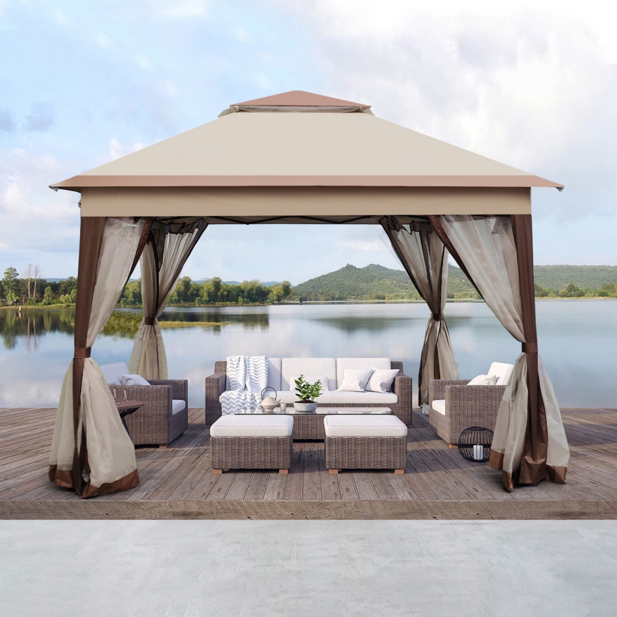 Streamdale Furniture Outdoor 11FT Pop Up Gazebo Canopy With Removable Zipper Netting, 2-Tier