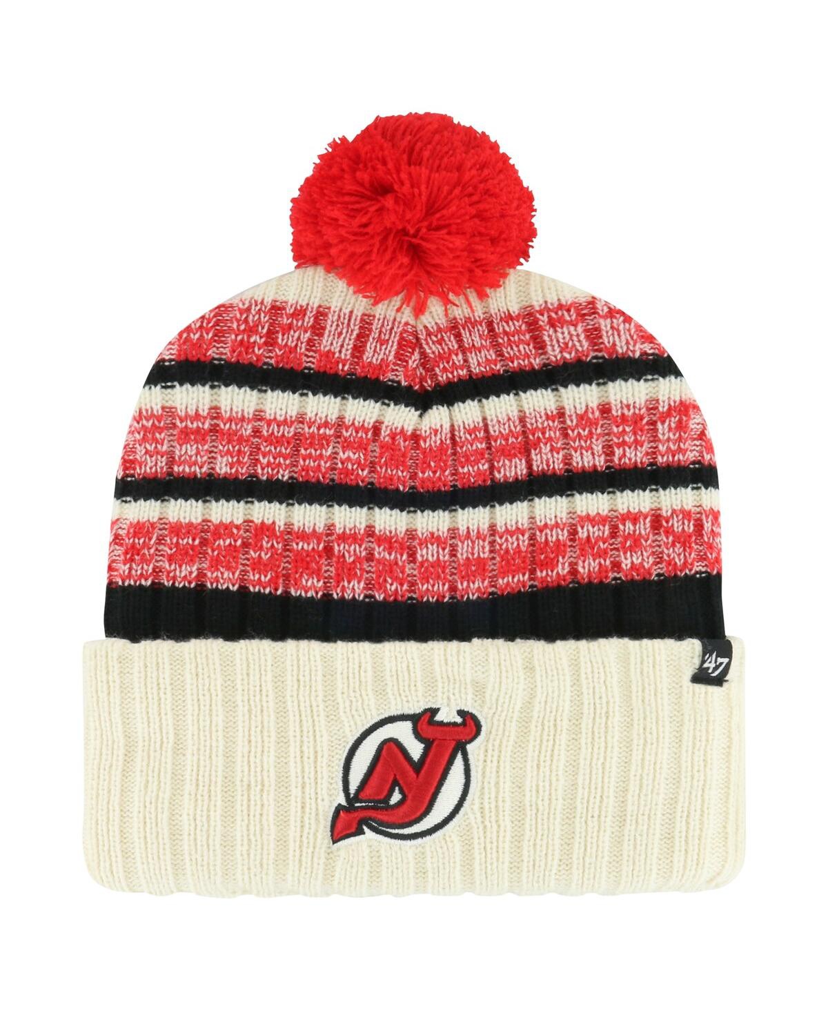 47 Brand Men's ' Cream New Jersey Devils Tavern Cuffed Knit Hat With Pom In Multi