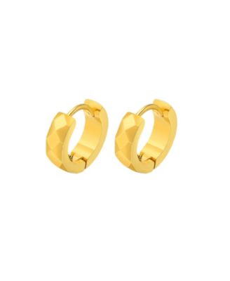 Stainless Steel Diamond Design Huggie Hoop Earrings - Gold 20$
