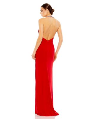 Women's Ieena Rhinestone Accents Detail High Slit Halter Gown