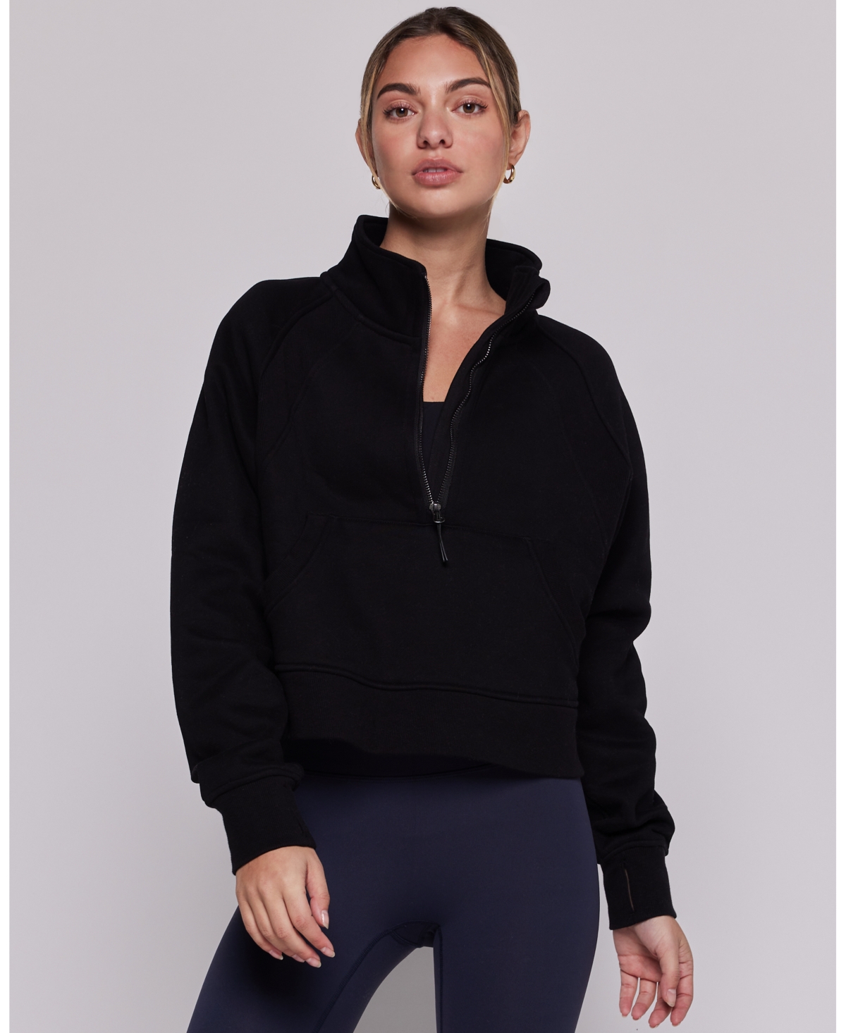 Effortless Fleece Crop Half Zip Pullover For Women - Phantom grey