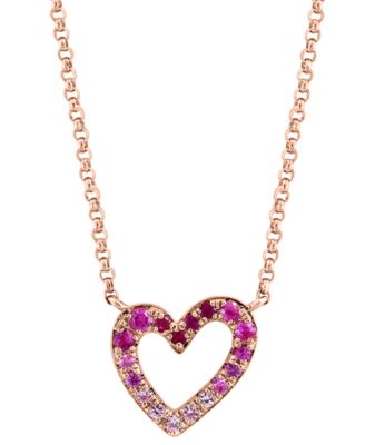 EFFY&reg; Pink Sapphire (1/6 ct. t.w) & Ruby (1/20 ct. t.w.) Ombr&eacute; Heart 17-3/4" Pendant Necklace in 14k Rose Gold
