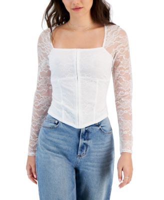 Madden Girl - Juniors' Lace-Sleeve Corset Top