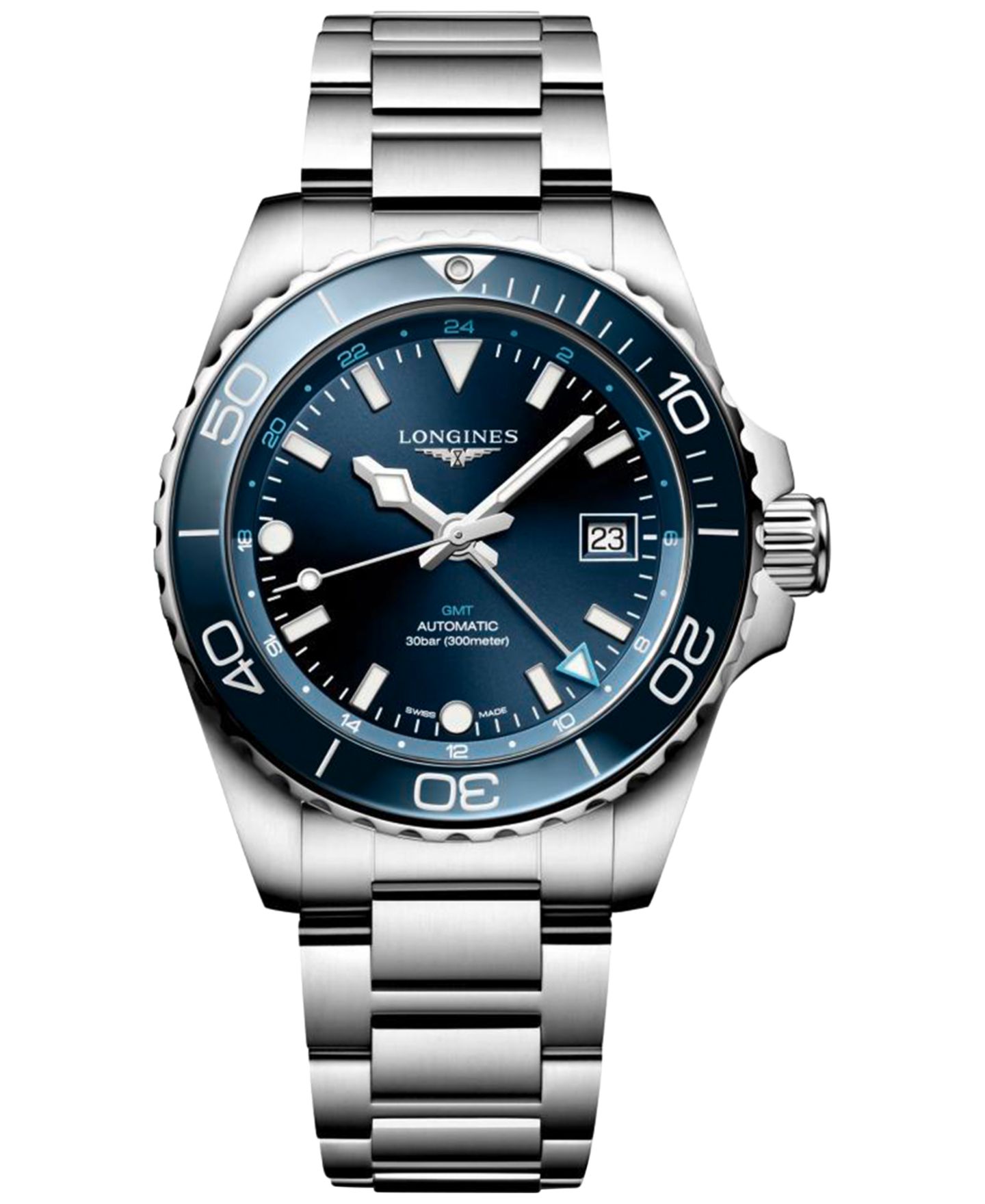 Мужские часы Longines Swiss Automatic HydroConquest GMT Stainless Steel Bracelet Watch 41mm — фото 1