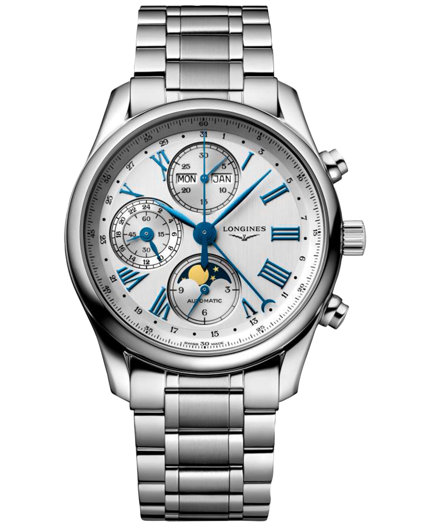 Мужские часы Longines Swiss Automatic Chronograph Master Stainless Steel Bracelet Watch 40mm — фото 1