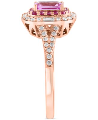 EFFY&reg; Pink Sapphire (5/8 ct. t.w) & Diamond (1/3 ct. t.w) Halo Ring in 14k Rose Gold