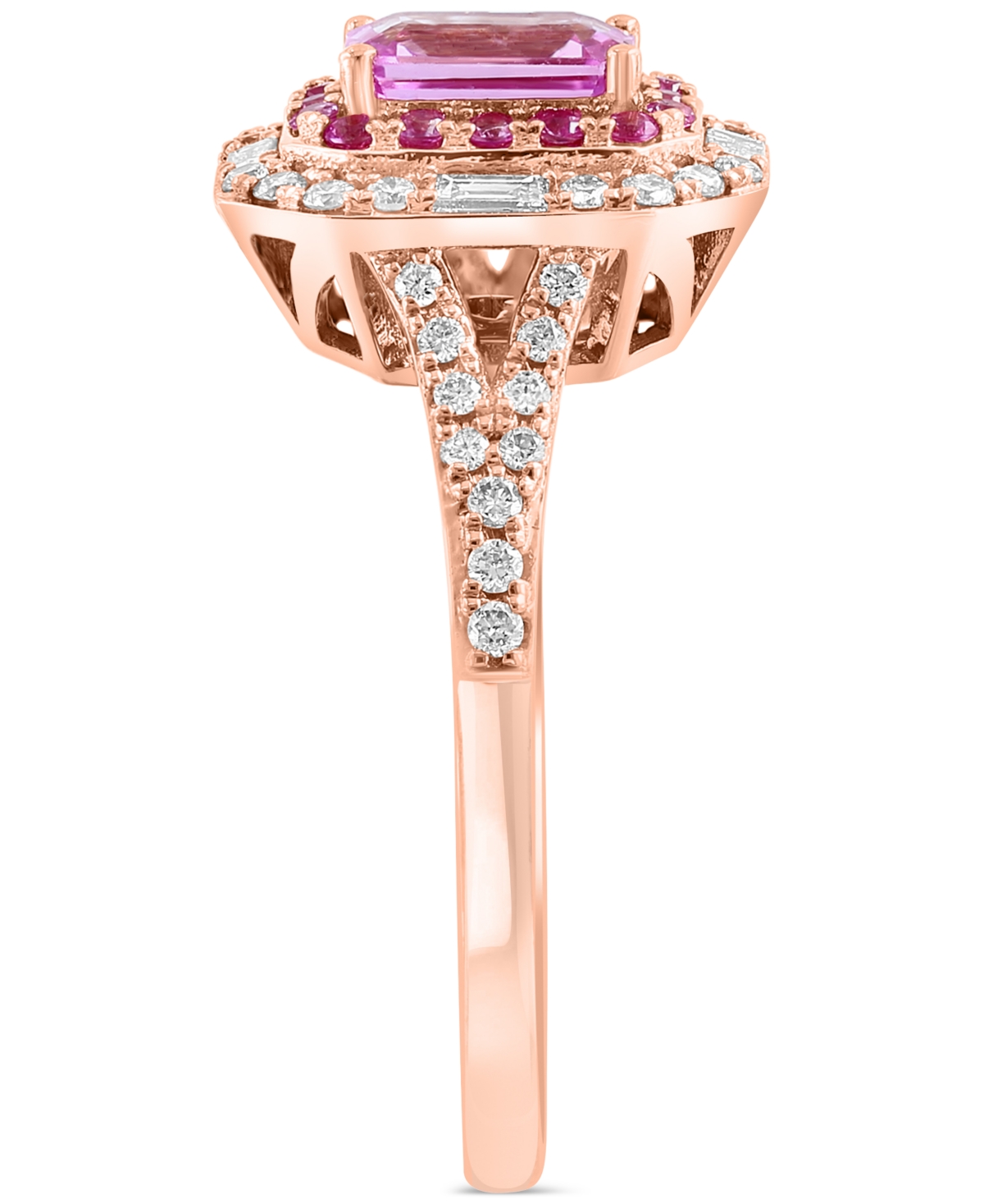 Effy Pink Sapphire (5/8 ct. t.w) & Diamond (1/3 ct. t.w) Halo Ring in 14k- Rose Gold