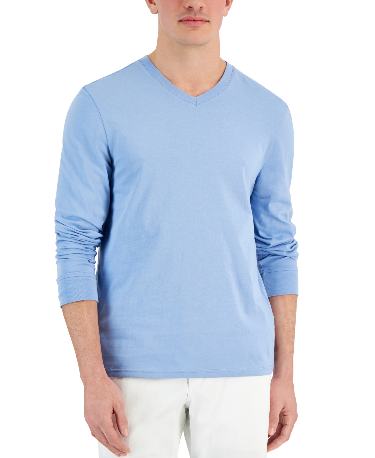 Club Room Men's V-neck Long Sleeve T-shirt, Created For Macy's In Blue Saber