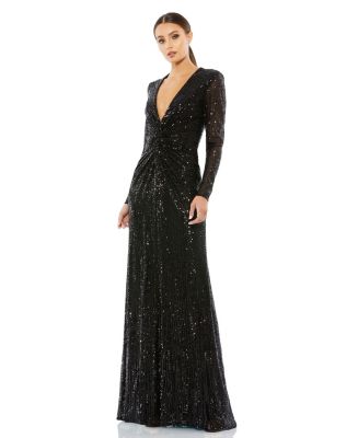 Women's Ieena V Neck Long Sleeve Embellished Gown - Macy's