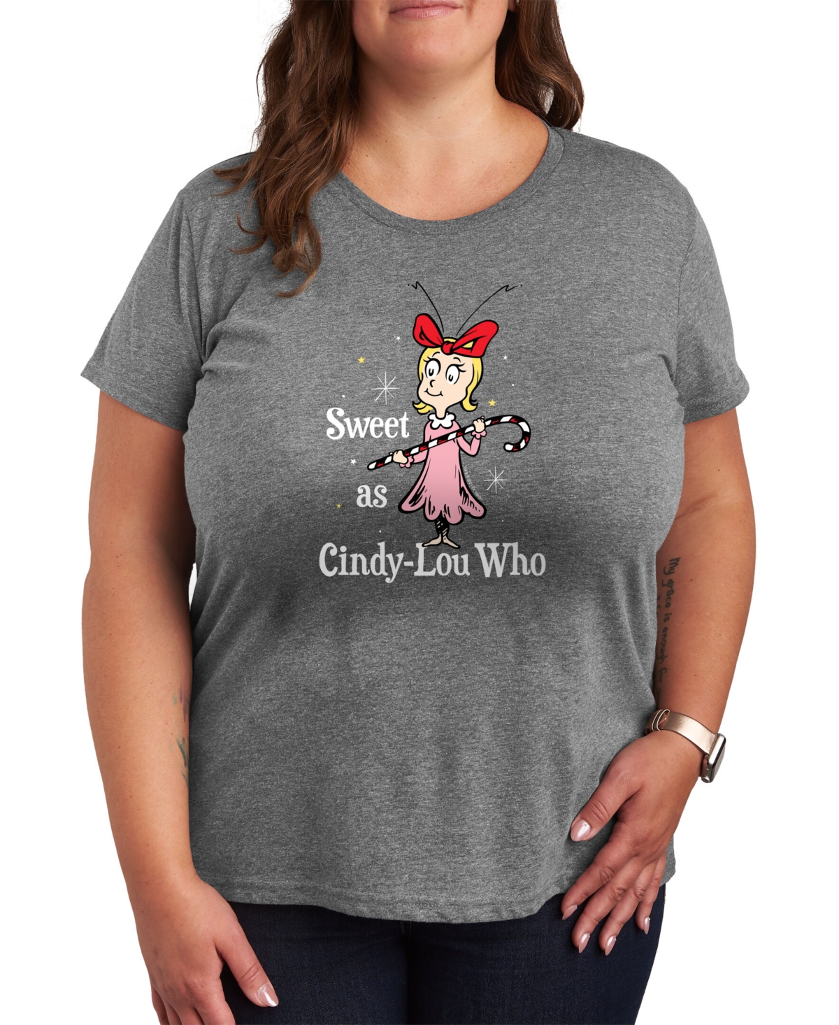 Air Waves Trendy Plus Size Grinch Graphic T-shirt In Gray