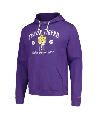 Men's Purple Distressed LSU Tigers Bendy Arch Essential Pullover Hoodie