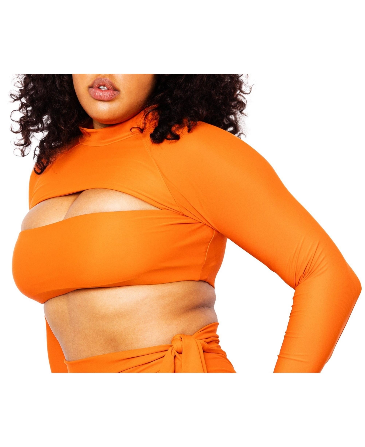 Women's Lydia Long Sleeve Bikini Top with Cutout - Burnt orange