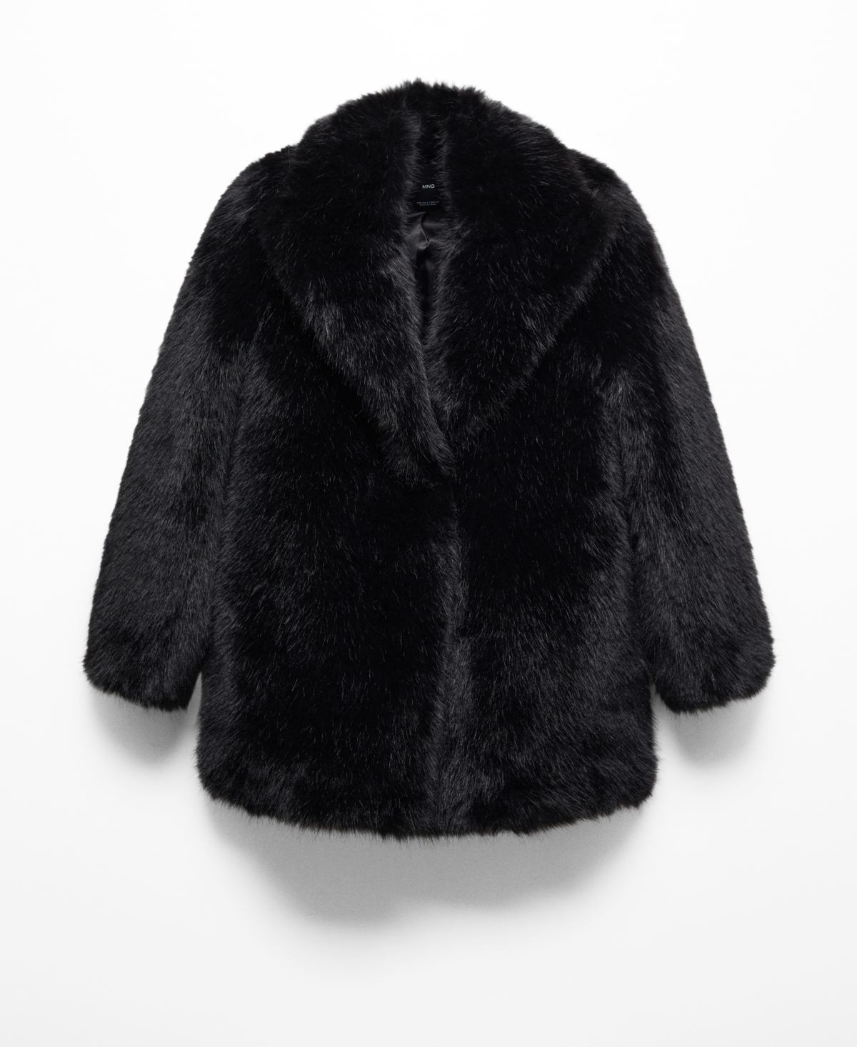 Mango Lapels Faux Fur Coat Black