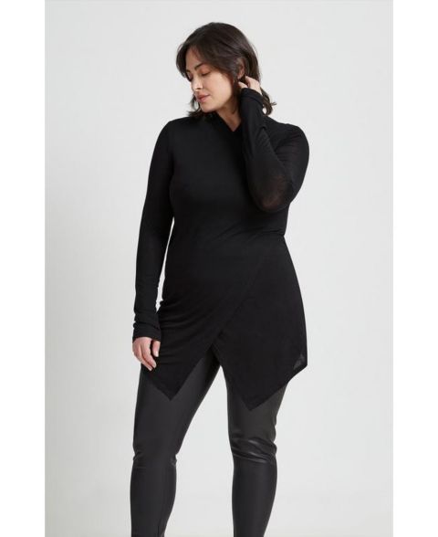 Женский топ Marcella Morgan Kimono-Wrap V-Neck Sheer Jersey Tunic, цвет: Чёрный