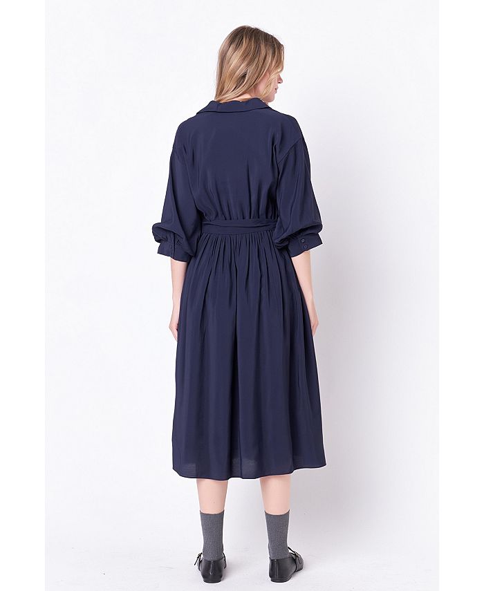 English Factory Women's Angled Buttoned Wrap Midi Dress - Macy's