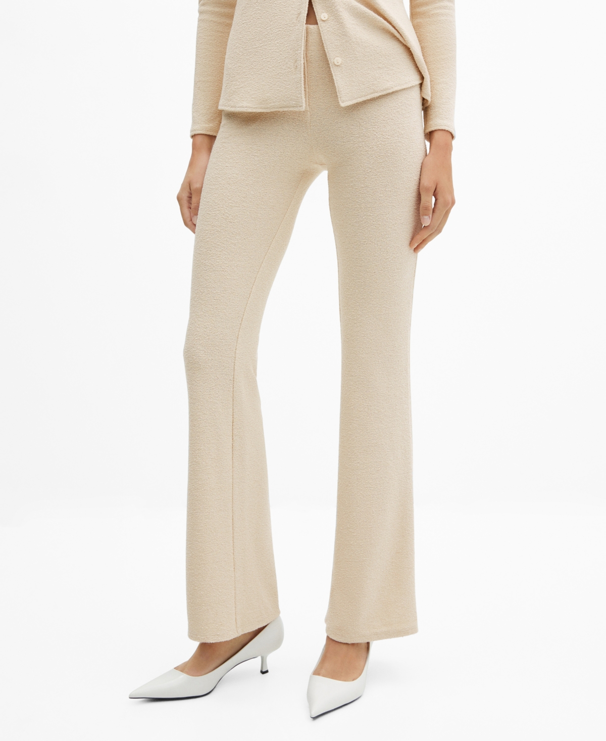 Mango Knit Flare Pants In Off White
