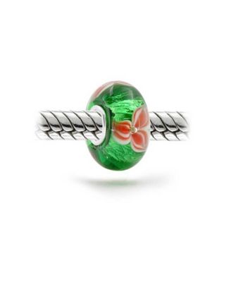 Red Green Colorful Murano Glass Holiday Christmas Flower Poinsettia Bead Charm For Sterling Silver Fits European Bracelet