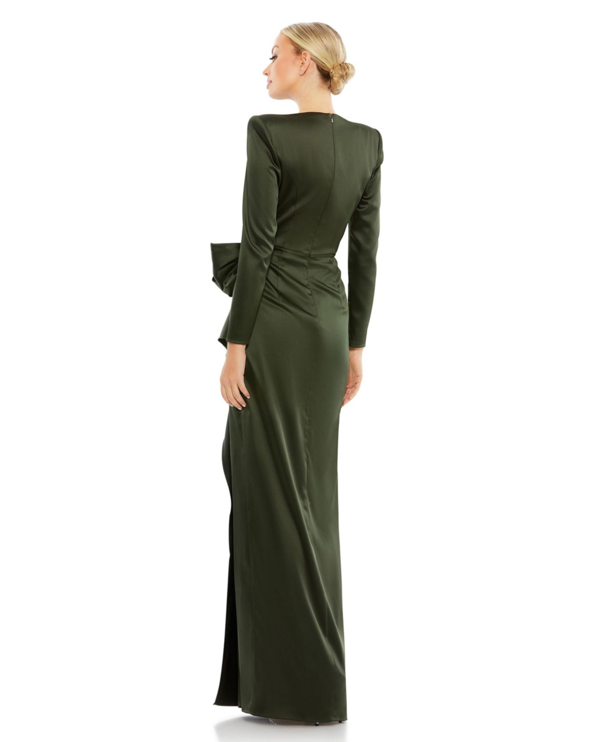 Mac Duggal Women's Long Sleeve Structured Bow Draped Gown