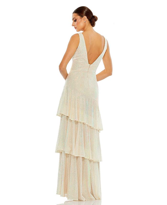 Mac Duggal Women's Ieena Sequin Asymmetrical Ruffle Tiered Gown - Macy's