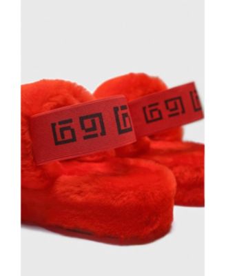 Women's Shearling Double Stripe Slides,Curly Wool