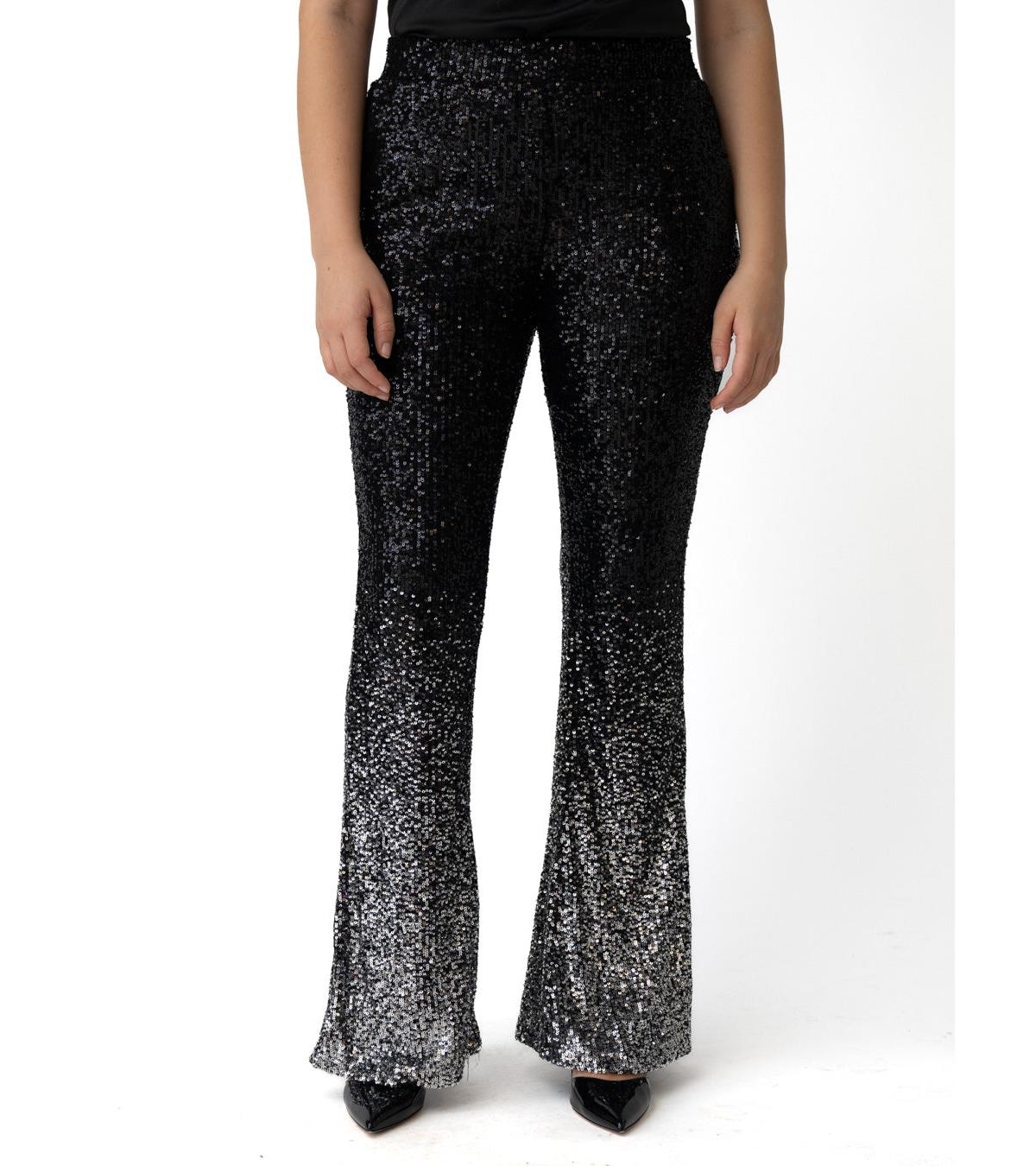 Cable & Gauge Women's Ombre Sequin Bootcut Pant In Lunar Silver,black