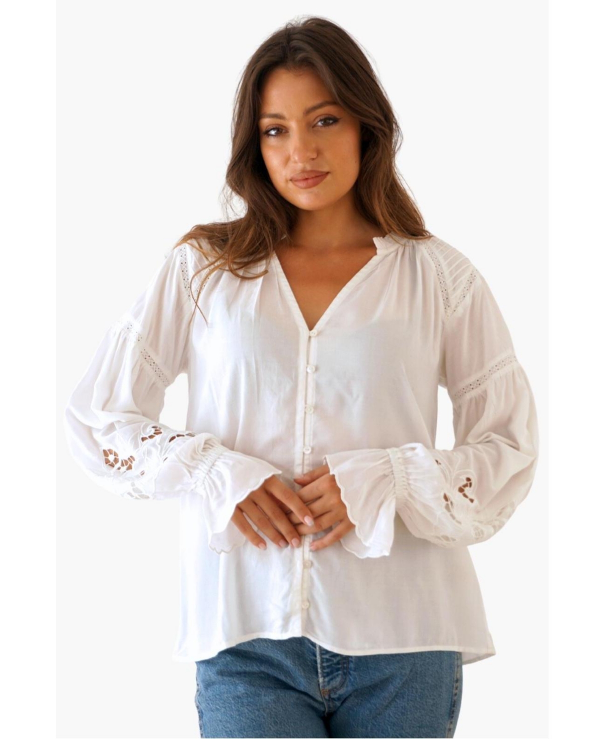 Women's Long Sleeve Embroidered Stevie Blouse - Off white