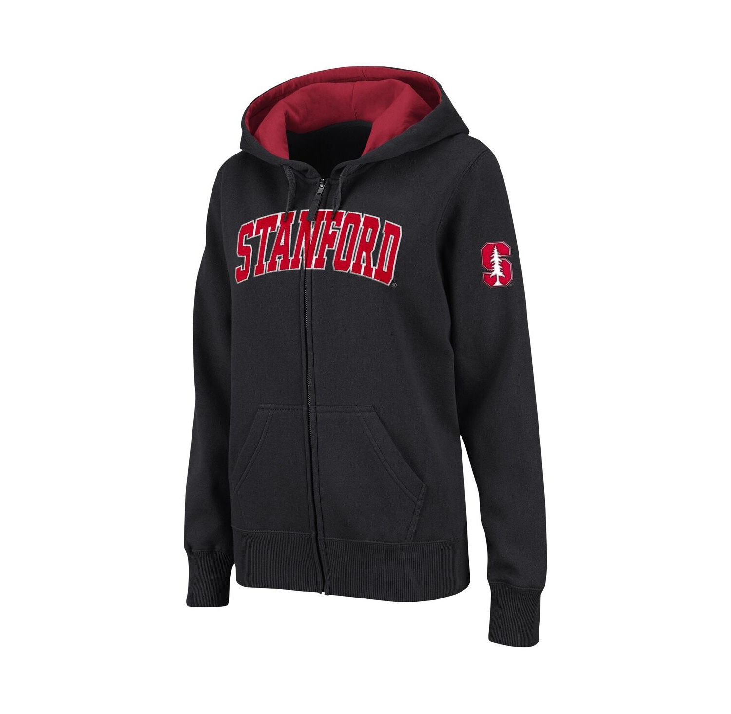 Women's Black Stanford Cardinal Arched Name Full-Zip Hoodie