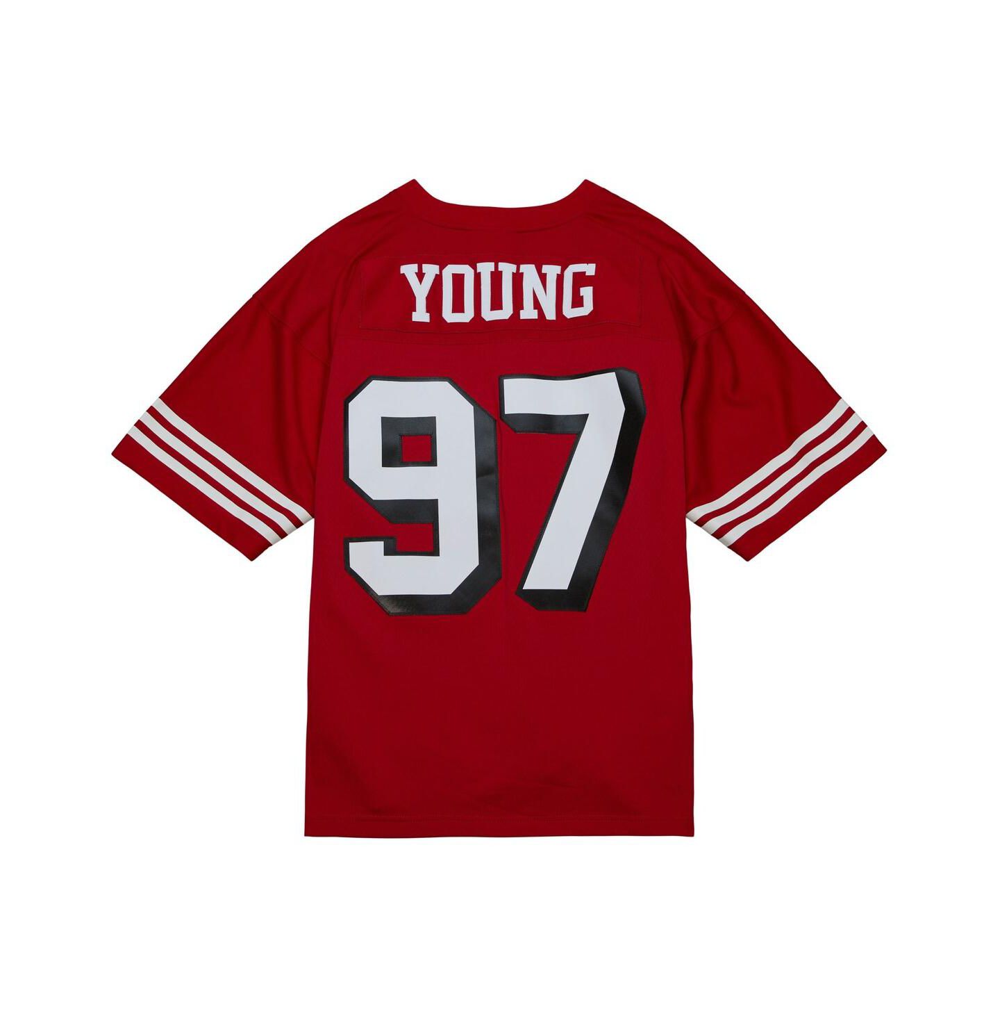Мужской топ Mitchell & Ness Bryant Young Scarlet Distressed San Francisco 49ers Legacy Replica Jersey — фото 3