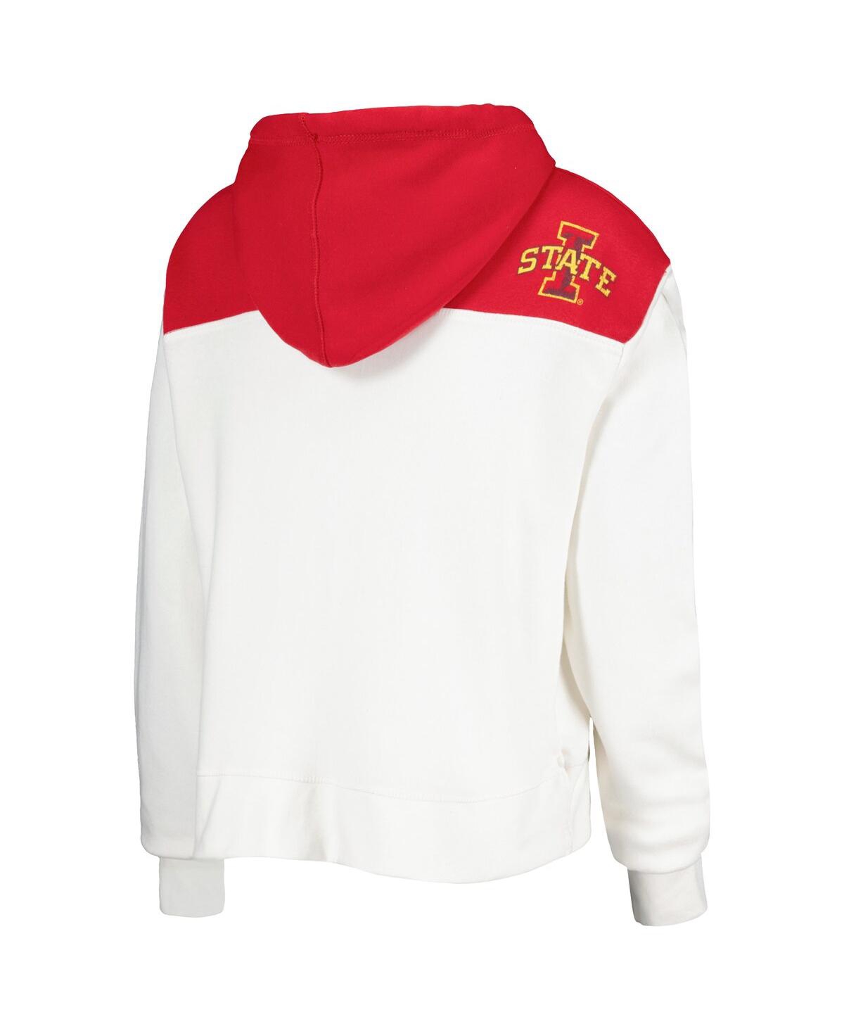 Women's Pressbox Cardinal Distressed Iowa State Cyclones Chicago 2-Hit Yoke Pullover Hoodie - Crimson