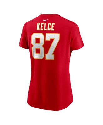 Women's Travis Kelce Red Kansas City Chiefs Player Name and Number T-shirt