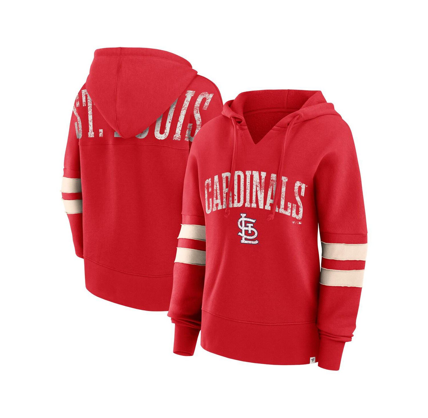 Women's Red Distressed St. Louis Cardinals Bold Move V-Neck Pullover Hoodie