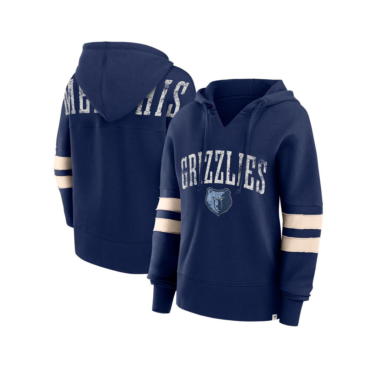 Women's Navy Distressed Memphis Grizzlies Bold Move Dolman V-Neck Pullover Hoodie