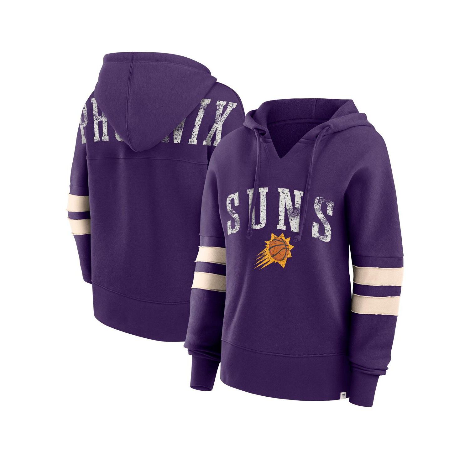 Women's Purple Distressed Phoenix Suns Bold Move Dolman V-Neck Pullover Hoodie