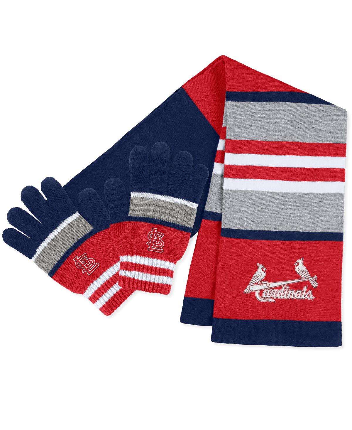 Wear By Erin Andrews Women's  St. Louis Cardinals Stripe Glove And Scarf Set In Navy,red