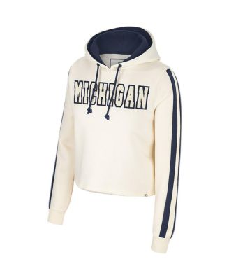 Women's Cream Michigan Wolverines Perfect Date Cropped Pullover Hoodie