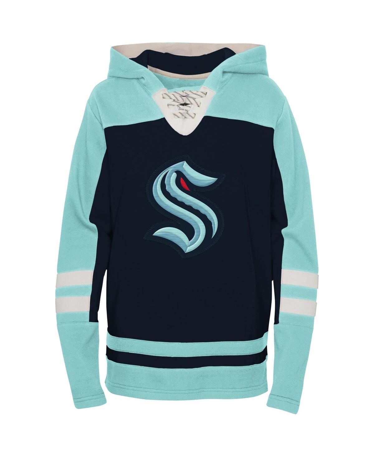 Preschool Boys and GirlsSeattle Kraken Ageless Revisited Lace-Up V-Neck Pullover Hoodie - Navy