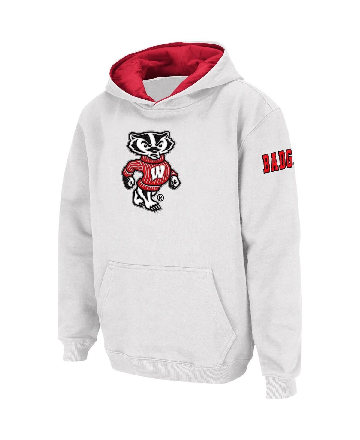 Shop Colosseum Big Boys  White Wisconsin Badgers Big Logo Pullover Hoodie