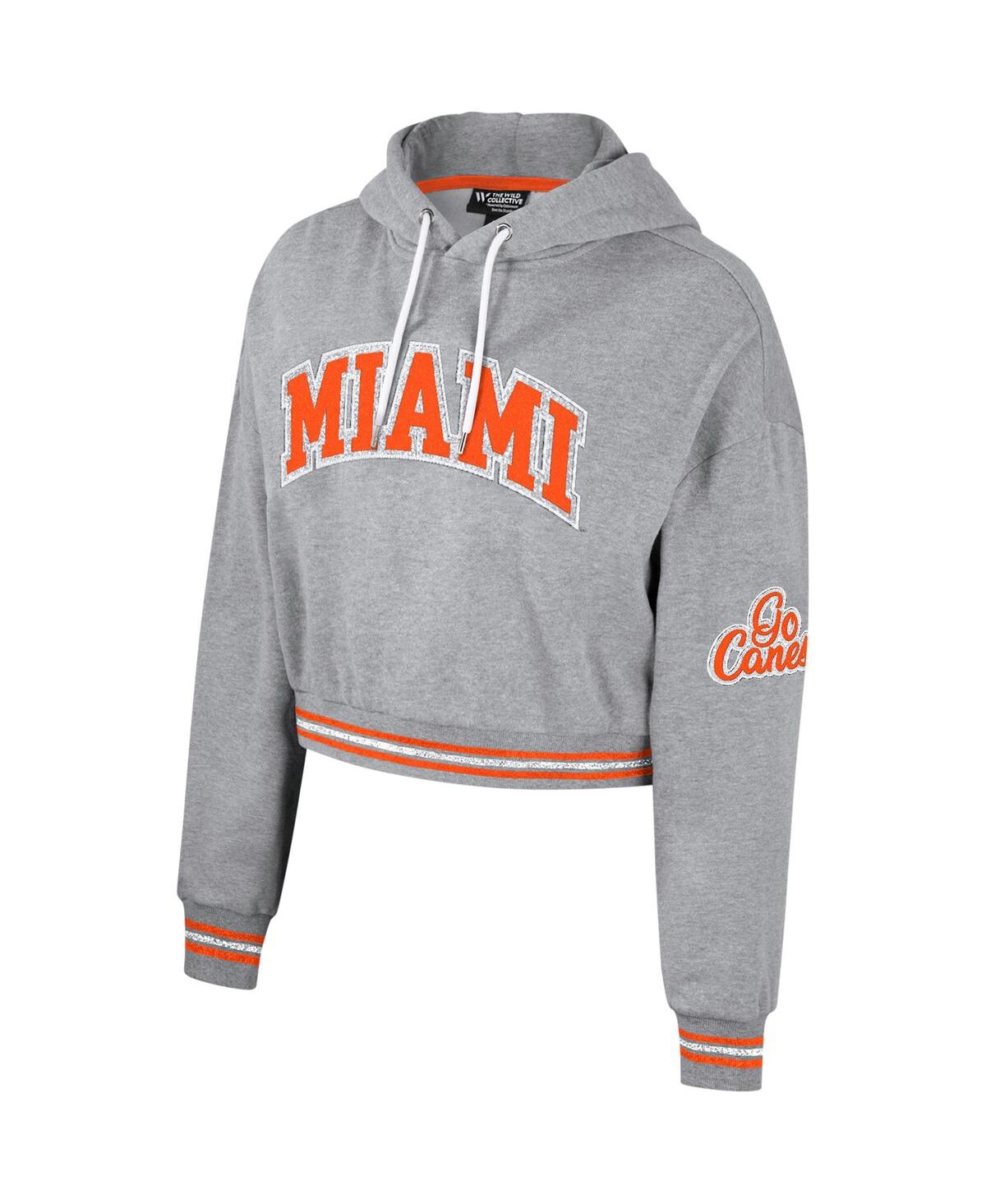 Shop The Wild Collective Women's  Heather Gray Distressed Miami Hurricanes Cropped Shimmer Pullover Hoodie