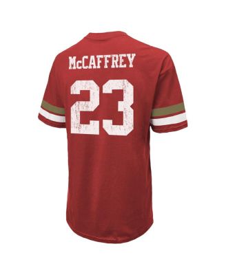 Men's Threads Christian McCaffrey Scarlet Distressed San Francisco 49ers Name and Number Oversize Fit T-shirt