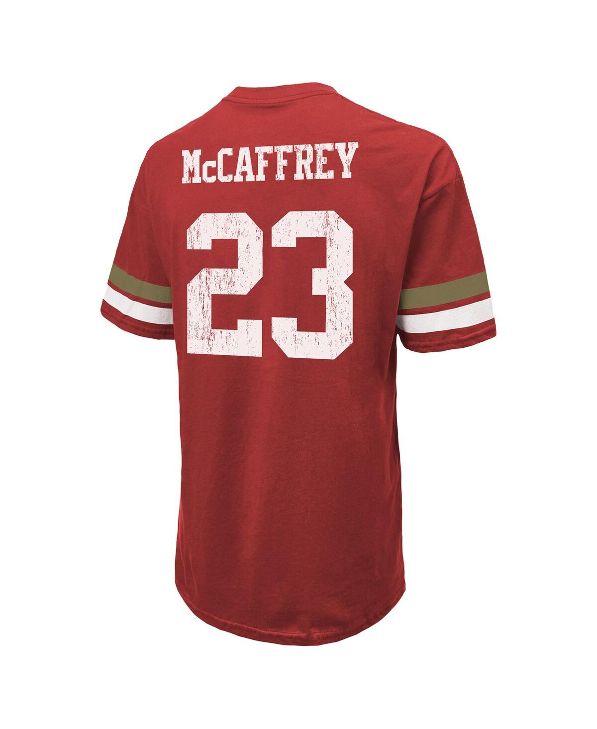 Majestic Men's  Threads Christian Mccaffrey Scarlet Distressed San Francisco 49ers Name And Number Ov In Scarlet