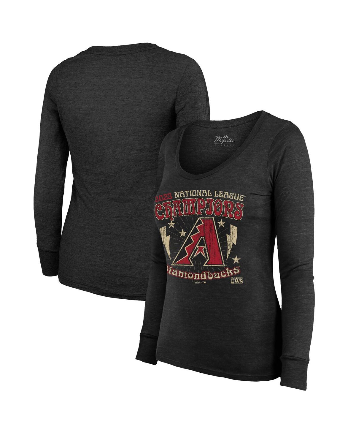 Women's Majestic Threads Black Arizona Diamondbacks 2023 National League Champions Tour Long Sleeve Tri-Blend T-shirt - Black