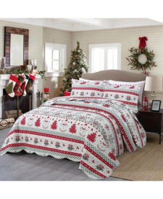 3 Pcs Winter Christmas Quilt Bedspread Set - Queen